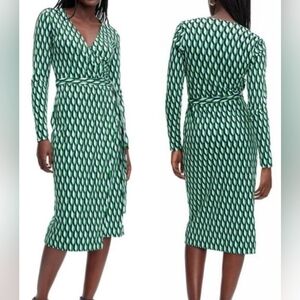 NWT Diane von Furstenberg Long Sleeve Arrow Geo Wrap Dress DVF Target  Black Blu